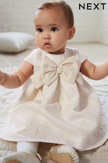 Cream Baby Prom Dress With Bow (0mths-2yrs) (D70244) | €35 - €36
