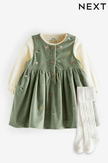 Green Baby Pinafore Dress And Bodysuit 3 Piece Set (0mths-2yrs) (D70246) | 79 QAR - 86 QAR