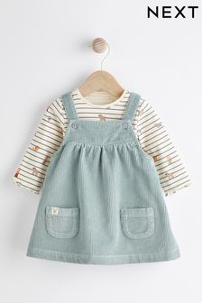 Modrozelena modra - Komplet obleke z naramnicami iz rebrastega žameta in bodija za dojenčke (0 mesecev–2 let) (D70247) | €24 - €26