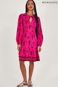 Monsoon Pink Keyhole Neckline Print Short Dress (D70250) | €44.50