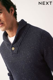 Navy Blue Regular Flecked Shawl Neck Jumper (D70256) | 25 €