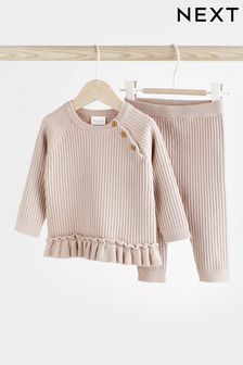 Mocha Brown Knitted Baby 2 Piece Set (0mths-2yrs) (D70257) | €25 - €28