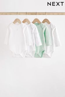 Mint Green 4 Pack Baby Printed Long Sleeve Bodysuits (D70304) | €13 - €15