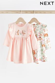 Pale Pink Baby Jersey Frill Dress 2 Pack (0mths-2yrs) (D70654) | AED82 - AED92
