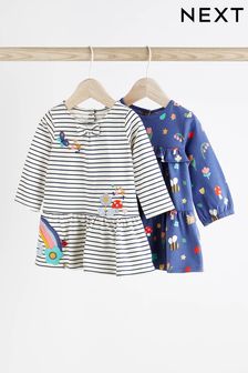 Navy Stripe Character Baby Jersey Frill Dress 2 Pack (0mths-2yrs) (D70655) | ￥2,950 - ￥3,300
