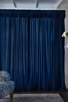 Shabby Chic by Rachel Ashwell® Blue Pencil Pleat Velvet Ruffle Lined Curtains (D70673) | €95 - €232