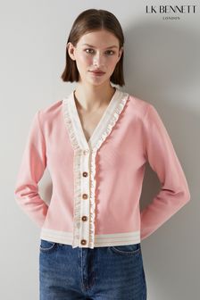 LK Bennett Pink Ernst Knit Silk Ruffle Trim Cardigan (D70731) | 335 €