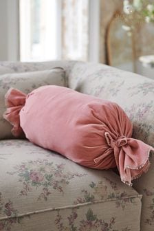 Shabby Chic by Rachel Ashwell® Pink Velvet Ruffle Jewel Bolster Cushion (D70736) | €34