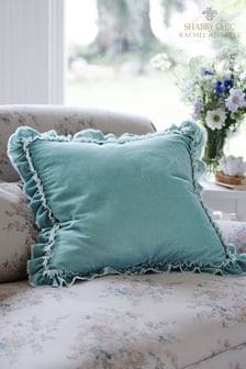 Shabby Chic by Rachel Ashwell® Aqua Blue Velvet Ruffle Square Jewel Cushion (D70740) | €47