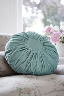 Shabby Chic by Rachel Ashwell® Aqua Blue Velvet Ruffle Jewel Round Cushion (D70741) | €44