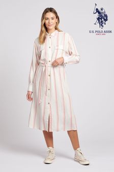 U.S. Polo Assn. Womens White Stripe Pocket Shirt Dress (D70790) | €52