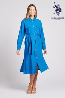 U.S. Polo Assn. Womens Midi Linen Shirt Dress (D70792) | €52