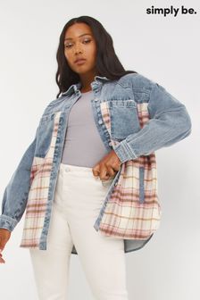 Simply Be Blue Checked Spliced Shacket (D71057) | kr538