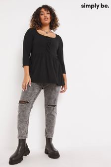 Simply Be Black 3/4 Sleeve Criss Cross Front Tunic (D71058) | €17