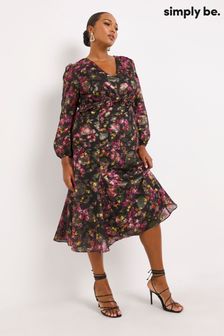 Srednje dolga obleka iz žakarja s cvetličnim potiskom Simply Be (D71060) | €35