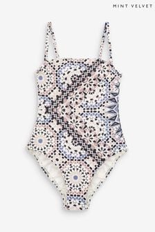 Mint Velvet Pink Tile Print Tummy Control Bandeau Swimsuit (D71311) | €36