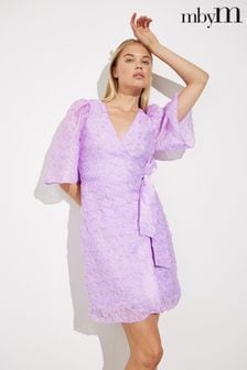 Пурпурное платье мини с запахом и пышными рукавами Mbym (D71321) | €69
