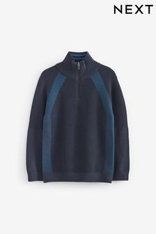 Azul marino - Suéter raglán texturizado con cuello con cremallera (3-16 años) (D71335) | 24 € - 30 €