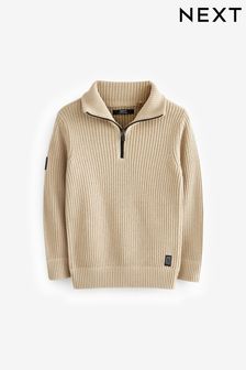 Tan Brown Utility Zip Neck Jumper (3-16yrs) (D71342) | AED64 - AED81