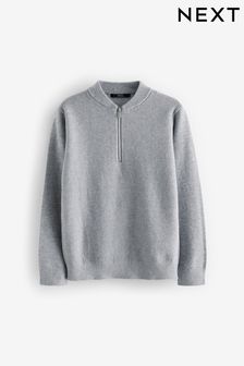 Grey Zip Collar Knitted Polo Shirt (3-16yrs) (D71366) | 50 SAR - 70 SAR