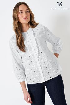 Crew Clothing Company White Lace Cotton Blouse (D71465) | €42