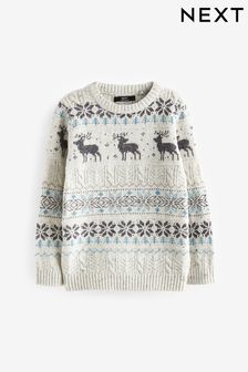 Estampado de grecas alpinas en gris - Suéter de Navidad de punto (3 meses-16 años) (D71479) | 22 € - 30 €