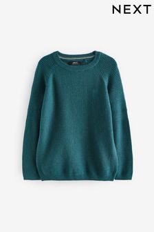 Teal Blue With Stag Textured Crew Jumper (3-16yrs) (D71511) | 46 SAR - 66 SAR