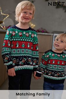 Multi Elf Fairisle Pattern Knitted Boys Christmas Cotton Jumper (3mths-16yrs) (D71513) | €23 - €31