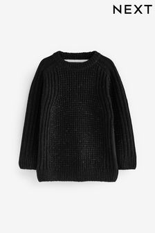 Czarny - Sweter z okrągłym dekoltem z szenili (3-16 lat) (D71515) | 58 zł - 81 zł