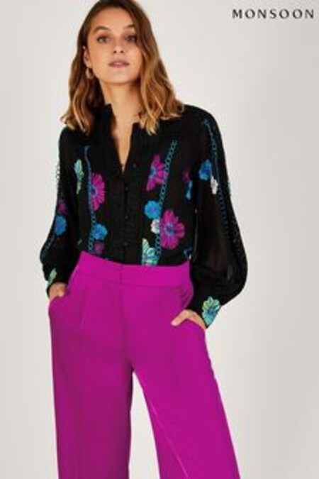Monsoon Lorraine Black Lace Embroidered Blouse (D71587) | 117 €