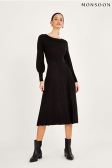 Črna srednje dolga obleka z nabrano obrobo Monsoon (D71597) | €43