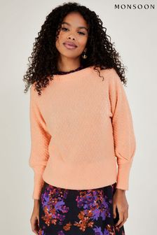 Oranžen izredno mehek pulover z okrasnimi šivi Monsoon (D71599) | €37