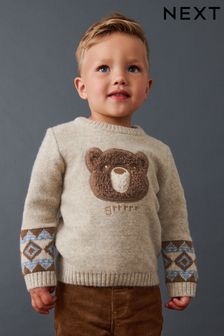 Pletena majica z okroglim ovratnikom in medvedom (3 mesecev–7 let) (D71637) | €14 - €16