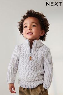 Grey Zip Neck Chunky Cable Jumper (3mths-7yrs) (D71647) | KRW32,000 - KRW40,600