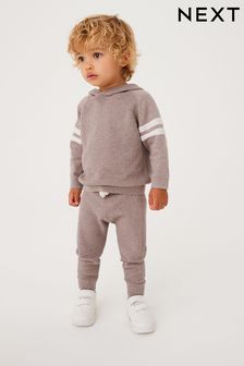 Taupe Brown Knitted Textured Hoodie and Joggers Set (3mths-7yrs) (D71648) | €33 - €39