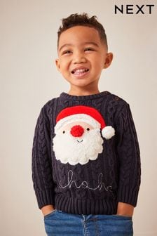 Navy Blue Santa Knitted Christmas Jumper (3mths-7yrs) (D71661) | €12 - €14