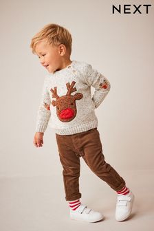 Gris con renos - Suéter de Navidad de punto (3 meses-7 años) (D71662) | 22 € - 25 €