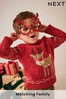 Red Reindeer Knitted Christmas Jumper (3mths-7yrs) (D71663) | SGD 27 - SGD 30