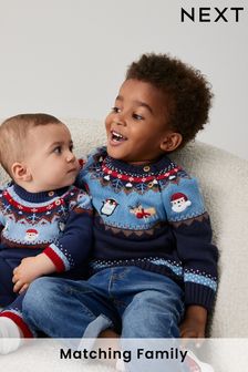 Dzianinowy sweter świąteczny we wzory skandynawskie (3m-cy-7lata) (D71666) | 70 zł - 77 zł