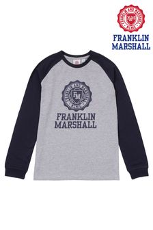 Franklin & Marshall Grey Raglan Vintage Crest T-Shirt (D71703) | ₪ 93 - ₪ 112