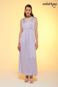 Пурпурное атласное платье макси без рукавов с фигурными краями Ottod'ame (D71768) | €113