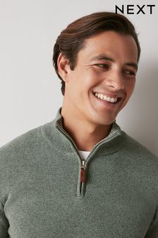 Verde salvia - Suéter de algodón con cuello con cremallera Premium (D71786) | 52 €