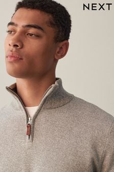 Light Grey Zip Neck Knitted Premium Regular Fit Jumper (D71791) | SGD 67
