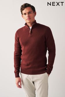 Ceglasty - Zapinane pod szyją - Bawełniany sweter Regular Premium zapinany pod szyją (D71795) | 230 zł
