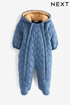 Navy Blue Quilted Fleece Lined Baby All-In-One Pramsuit (0-18mths) (D71805) | €25 - €27