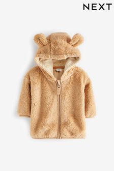 Karamelově hnědá - Pohodlná plyšová bunda pro miminka s beránkem a medvědem (D71870) | 530 Kč - 570 Kč