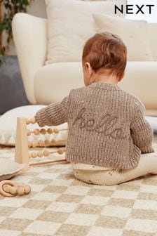Brown Brown Chunky Knitted Embroidered Baby Cardigan (D71873) | €20 - €22.50