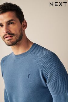 Modrá - Pletený svetr s texturovanými nožkami a kulatým výstřihem (D72077) | 925 Kč