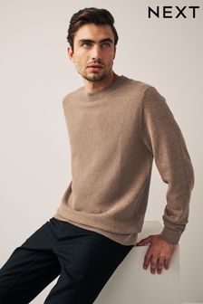 Ecru Textured Knitted Crew Jumper (D72118) | SGD 44