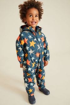 Navy Blue Star Waterproof Warm Padded Fleece Lined Puddlesuit (3mths-7yrs) (D72382) | €33 - €39